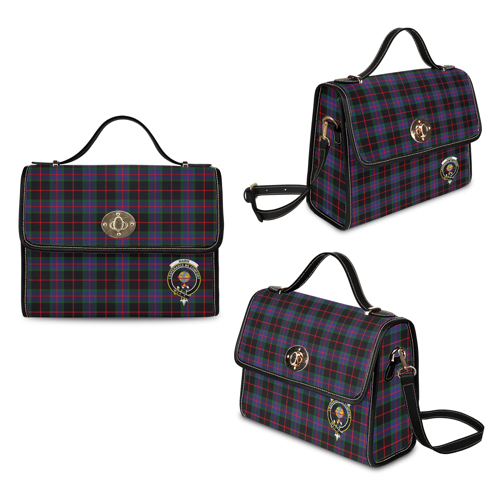 nairn-tartan-leather-strap-waterproof-canvas-bag-with-family-crest