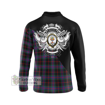 Nairn Tartan Long Sleeve Polo Shirt with Family Crest and Military Logo Style - Tartan Vibes Clothing