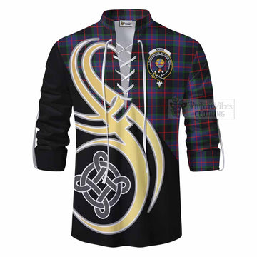 Nairn Tartan Ghillie Kilt Shirt with Family Crest and Celtic Symbol Style - Tartan Vibes Clothing