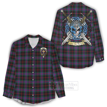 Nairn Tartan Women's Casual Shirt with Family Crest Celtic Skull Style - Tartan Vibes Clothing