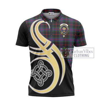 Nairn Tartan Zipper Polo Shirt with Family Crest and Celtic Symbol Style - Tartan Vibes Clothing