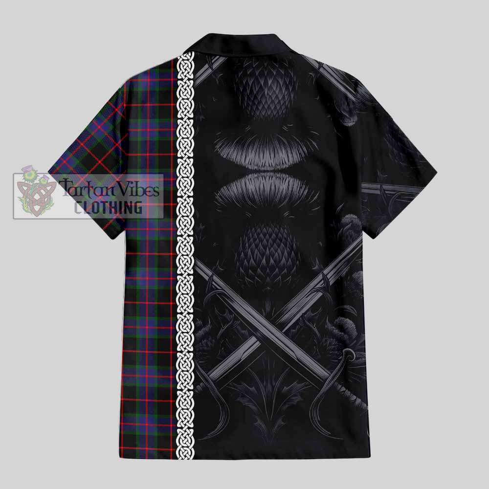 Nairn Tartan Hawaiian Shirt with Family Crest Cross Sword Thistle Celtic Vibes - Tartan Vibes Clothing