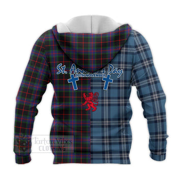 Nairn Tartan Knitted Hoodie Happy St. Andrew's Day Half Tartan Style - Tartan Vibes Clothing