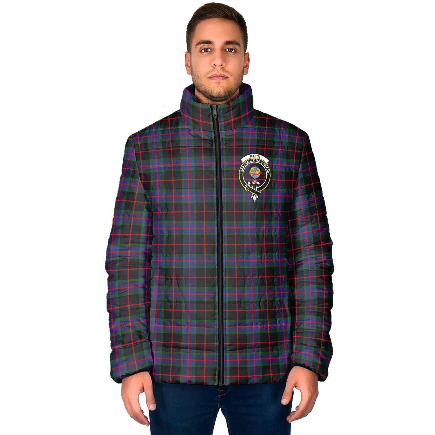 Nairn Tartan Padded Jacket with Family Crest - Tartan Vibes Clothing