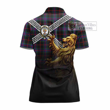 Nairn Crest Tartan Women's Polo Shirt with Golden Lion Emblem Celtic Style - Tartan Vibes Clothing
