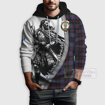 Nairn Tartan Clan Crest Hoodie with Highlander Warrior Celtic Style - Tartan Vibes Clothing