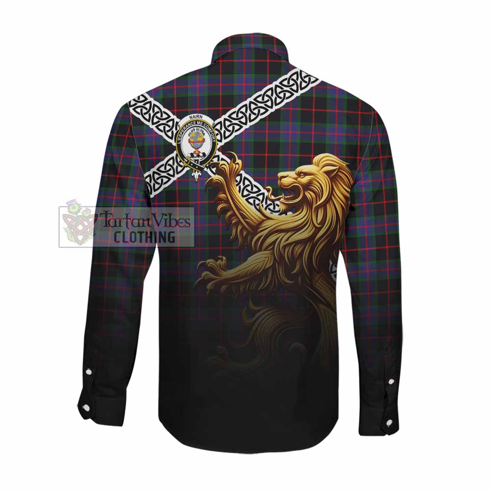 Nairn Crest Tartan Long Sleeve Button Shirt with Golden Lion Emblem Celtic Style Men's Shirt - Tartan Vibes Clothing