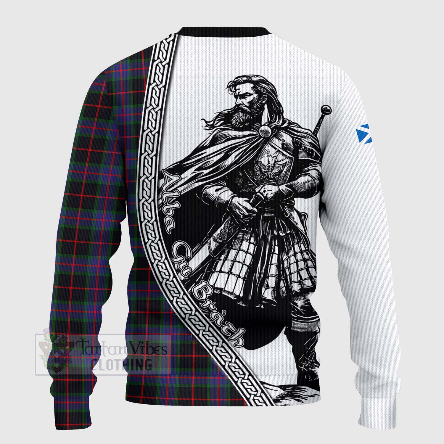 Nairn Tartan Clan Crest Knitted Sweater with Highlander Warrior Celtic Style - Tartan Vibes Clothing