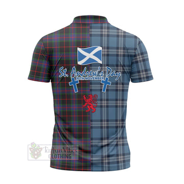 Nairn Tartan Zipper Polo Shirt Happy St. Andrew's Day Half Tartan Style - Tartan Vibes Clothing