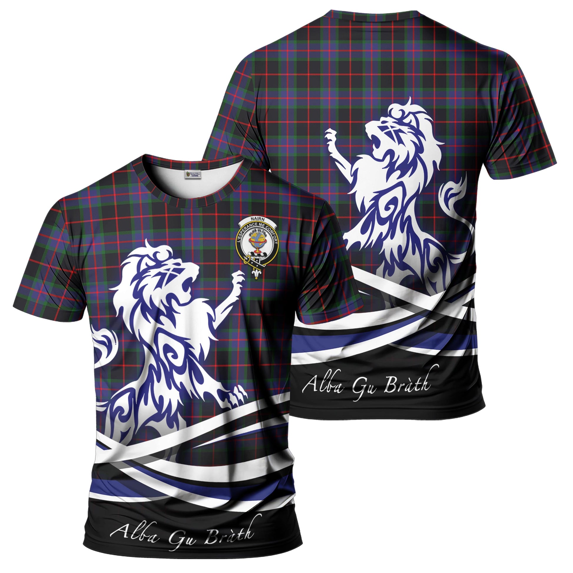 Nairn Tartan T-Shirt with Alba Gu Brath Regal Lion Emblem - Tartan Vibes Clothing