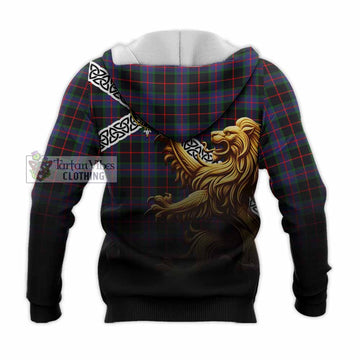 Nairn Crest Tartan Knitted Hoodie with Golden Lion Emblem Celtic Style - Tartan Vibes Clothing