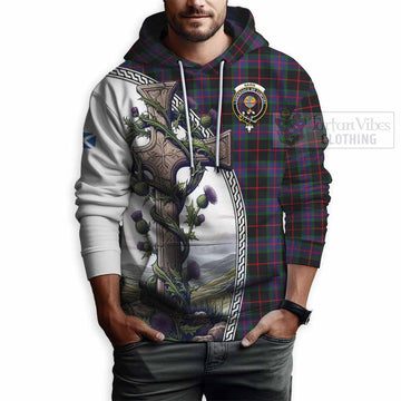 Nairn Tartan Hoodie with Family Crest and St. Andrew's Cross Accented by Thistle Vines - Tartan Vibes Clothing