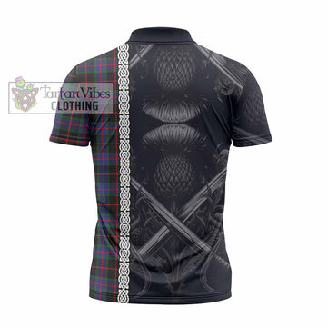 Nairn Tartan Zipper Polo Shirt with Family Crest Cross Sword Thistle Celtic Vibes - Tartan Vibes Clothing