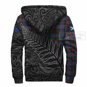 Nairn Crest Tartan Sherpa Hoodie with New Zealand Silver Fern Half Style - Tartan Vibes Clothing