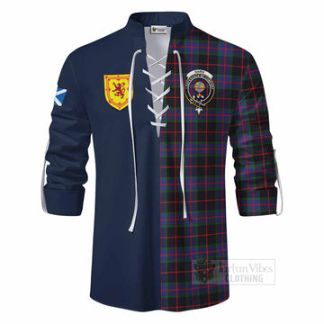 Nairn Tartan Ghillie Kilt Shirt Alba with Scottish Lion Royal Arm Half Style - Tartan Vibes Clothing
