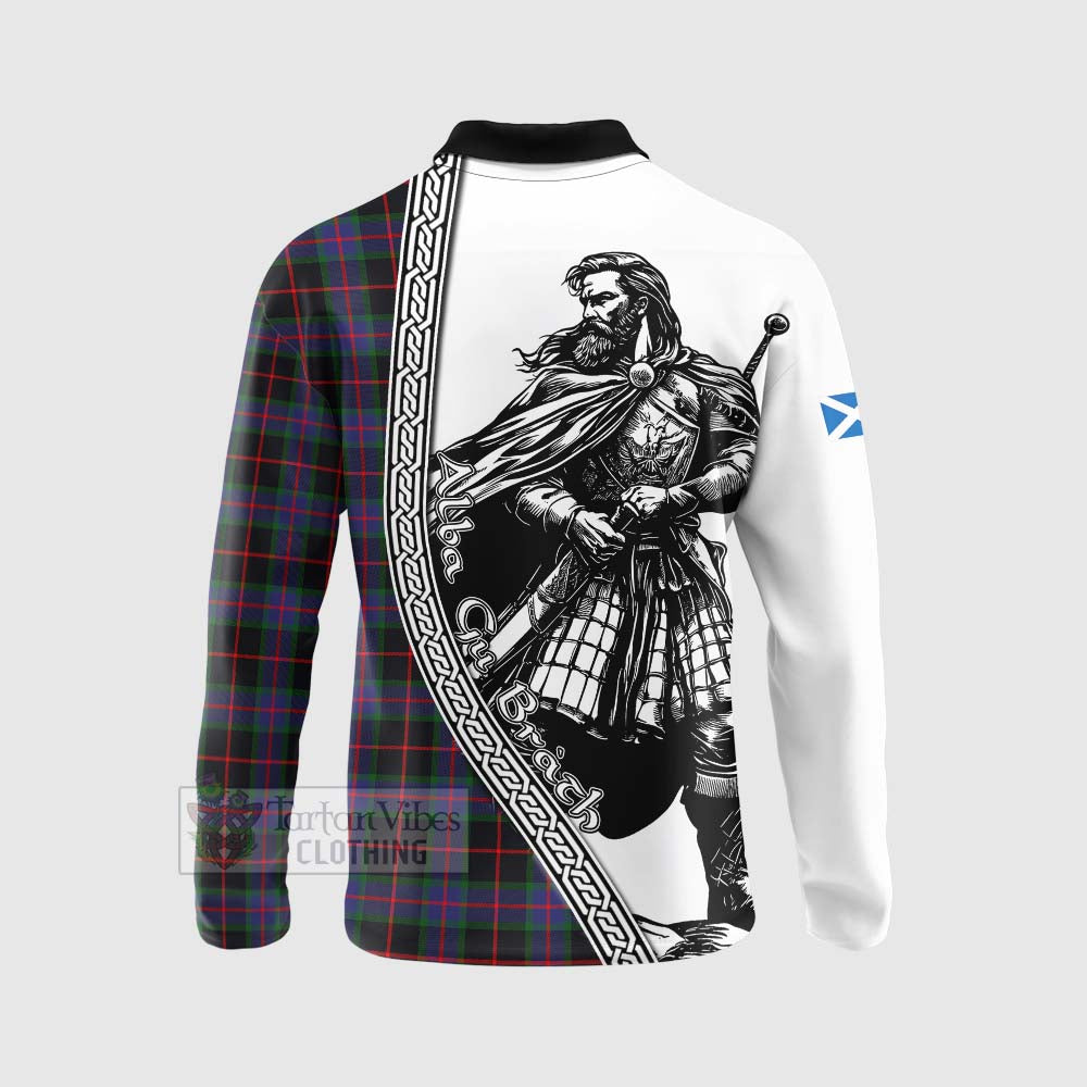 Nairn Tartan Clan Crest Long Sleeve Polo Shirt with Highlander Warrior Celtic Style - Tartan Vibes Clothing
