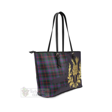 Nairn Tartan Leather Tote Bag Gold Thistle Style - Tartan Vibes Clothing