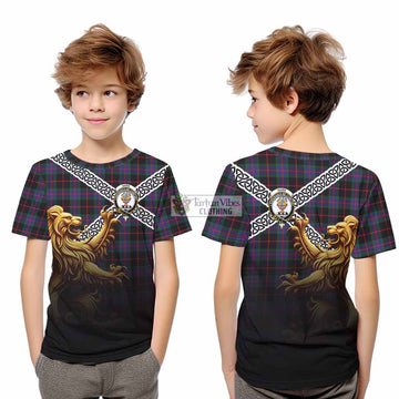 Nairn Crest Tartan Kid T-Shirt with Golden Lion Emblem Celtic Style - Tartan Vibes Clothing