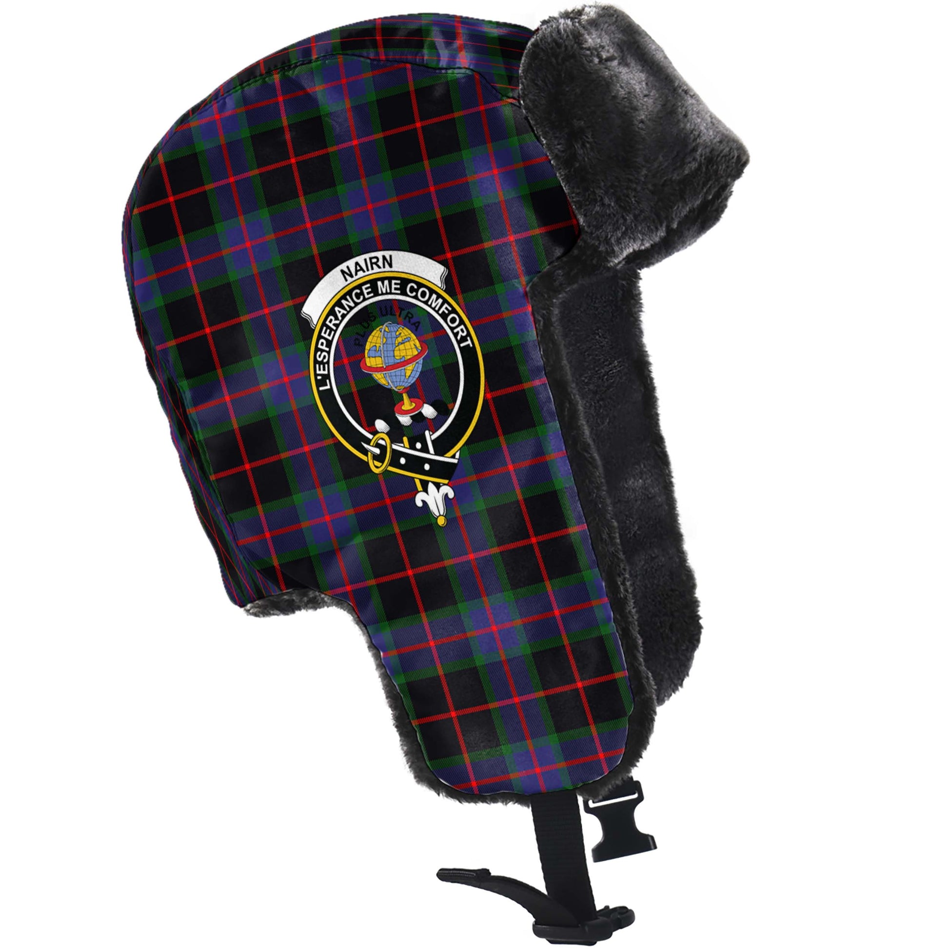 Nairn Tartan Winter Trapper Hat with Family Crest - Tartan Vibes Clothing