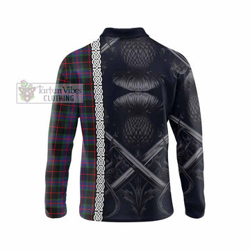 Nairn Tartan Long Sleeve Polo Shirt with Family Crest Cross Sword Thistle Celtic Vibes - Tartan Vibes Clothing