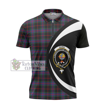 Nairn Tartan Zipper Polo Shirt with Family Crest Circle Style - Tartan Vibes Clothing
