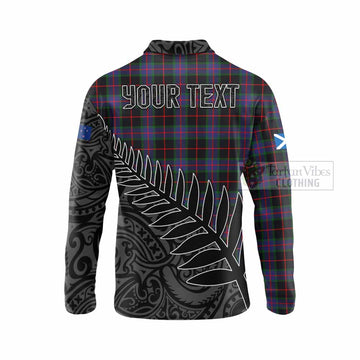 Tartan Vibes Clothing Nairn Crest Tartan Long Sleeve Polo Shirt with New Zealand Silver Fern Half Style