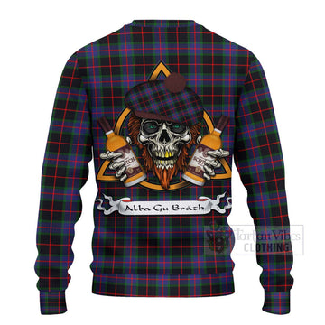 Nairn Tartan Ugly Sweater with Family Crest and Bearded Skull Holding Bottles of Whiskey - Tartan Vibes Clothing