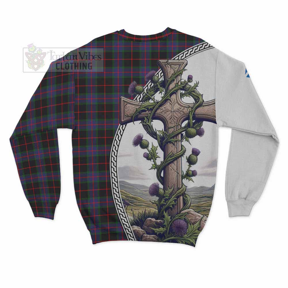 Nairn Tartan Sweatshirt with Family Crest and St. Andrew's Cross Accented by Thistle Vines - Tartan Vibes Clothing