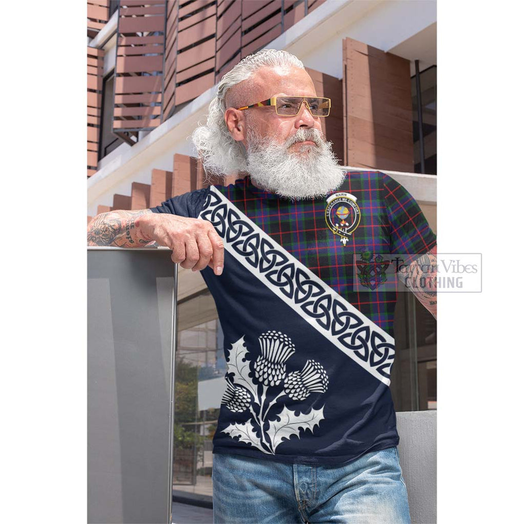 Nairn Tartan Cotton T-shirt Featuring Thistle and Scotland Map Men's Shirt - Tartan Vibes Clothing