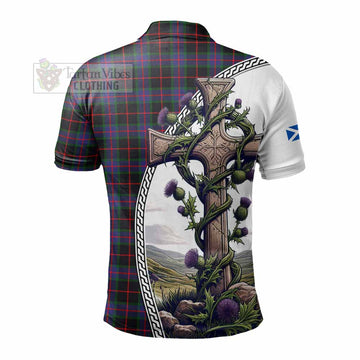 Nairn Tartan Polo Shirt with Family Crest and St. Andrew's Cross Accented by Thistle Vines - Tartan Vibes Clothing
