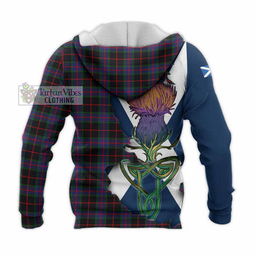 Tartan Vibes Clothing Nairn Tartan Family Crest Knitted Hoodie Scottish Thistle Celtic Inspired