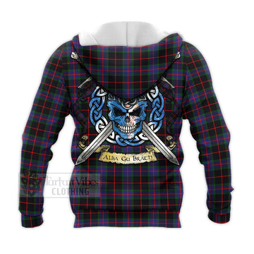 Nairn Tartan Knitted Hoodie with Family Crest Celtic Skull Style - Tartan Vibes Clothing