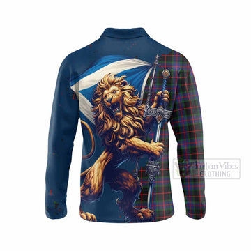 Nairn Tartan Family Crest Long Sleeve Polo Shirt with Scottish Majestic Lion - Tartan Vibes Clothing