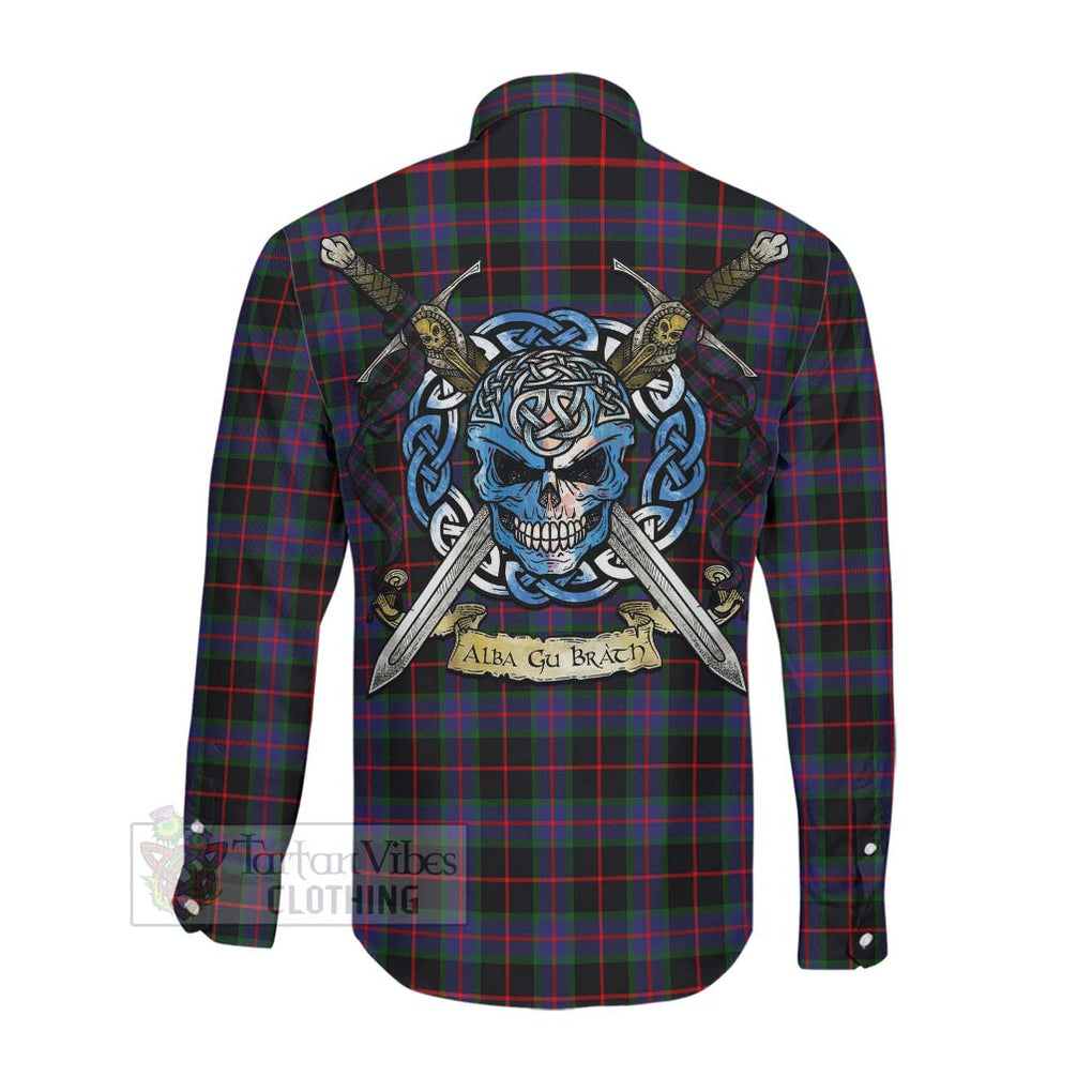 Nairn Tartan Long Sleeve Button Shirt with Family Crest Celtic Skull Style Men's Shirt - Tartan Vibes Clothing