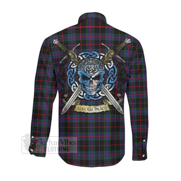 Nairn Tartan Long Sleeve Button Shirt with Family Crest Celtic Skull Style Men's Shirt - Tartan Vibes Clothing