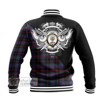 Nairn Tartan Baseball Jacket with Family Crest and Military Logo Style - Tartan Vibes Clothing