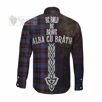 Nairn Tartan Family Crest Long Sleeve Button Shirt Alba Gu Brath Be Brave Lion Ancient Style Men's Shirt - Tartan Vibes Clothing