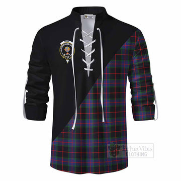 Nairn Tartan Ghillie Kilt Shirt with Family Crest and Military Logo Style - Tartan Vibes Clothing