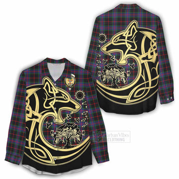 Nairn Tartan Women's Casual Shirt with Family Crest Celtic Wolf Style - Tartan Vibes Clothing