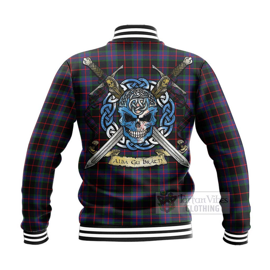 Nairn Tartan Baseball Jacket with Family Crest Celtic Skull Style - Tartan Vibes Clothing