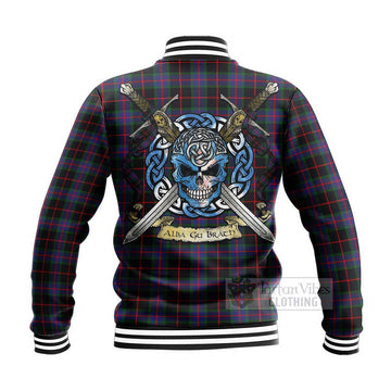 Nairn Tartan Baseball Jacket with Family Crest Celtic Skull Style - Tartan Vibes Clothing