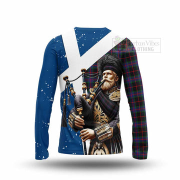 Nairn Tartan Long Sleeve T-Shirt with Family Crest Scottish Bagpiper Vibes - Tartan Vibes Clothing