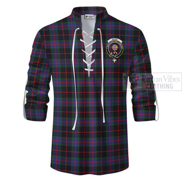 Nairn Tartan Ghillie Kilt Shirt with Family Crest and Bearded Skull Holding Bottles of Whiskey - Tartan Vibes Clothing