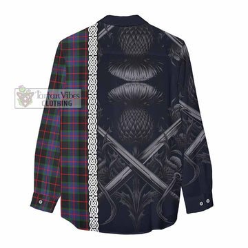 Nairn Tartan Women's Casual Shirt with Family Crest Cross Sword Thistle Celtic Vibes - Tartan Vibes Clothing