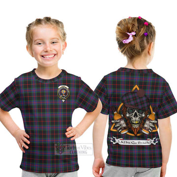 Nairn Tartan Kid T-Shirt with Family Crest and Bearded Skull Holding Bottles of Whiskey - Tartan Vibes Clothing