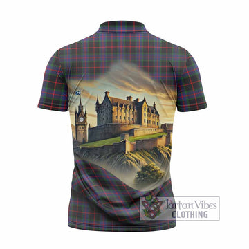 Nairn Tartan Family Crest Zipper Polo Shirt with Scottish Ancient Castle Style - Tartan Vibes Clothing