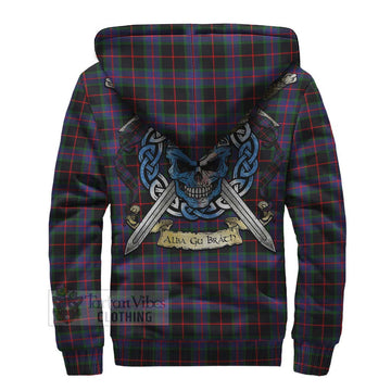 Nairn Tartan Sherpa Hoodie with Family Crest Celtic Skull Style - Tartan Vibes Clothing
