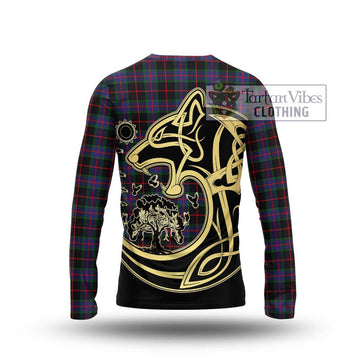 Nairn Tartan Long Sleeve T-Shirt with Family Crest Celtic Wolf Style - Tartan Vibes Clothing