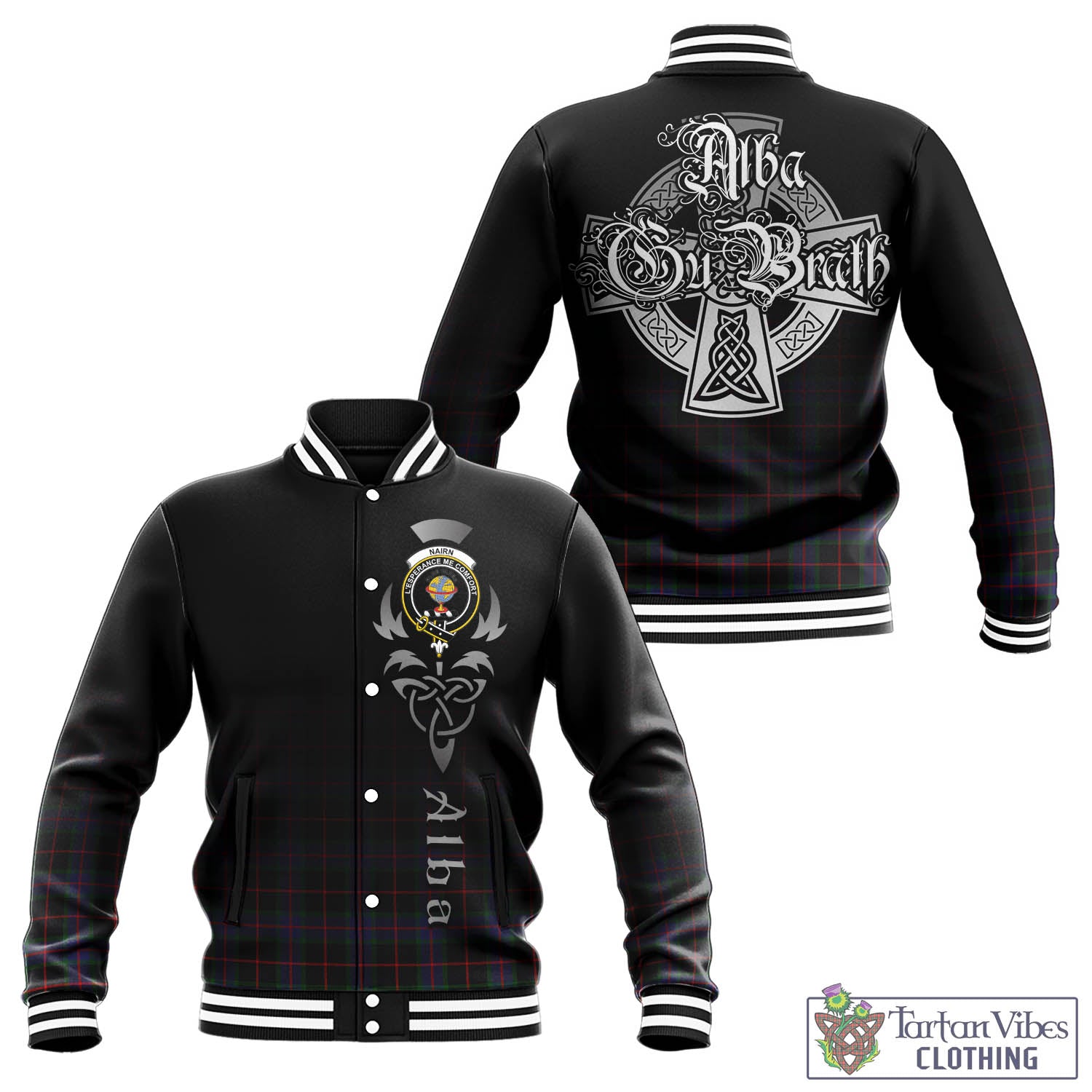 Nairn Tartan Baseball Jacket Featuring Alba Gu Brath Family Crest Celtic Inspired - Tartan Vibes Clothing