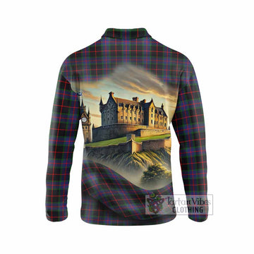 Nairn Tartan Family Crest Long Sleeve Polo Shirt with Scottish Ancient Castle Style - Tartan Vibes Clothing